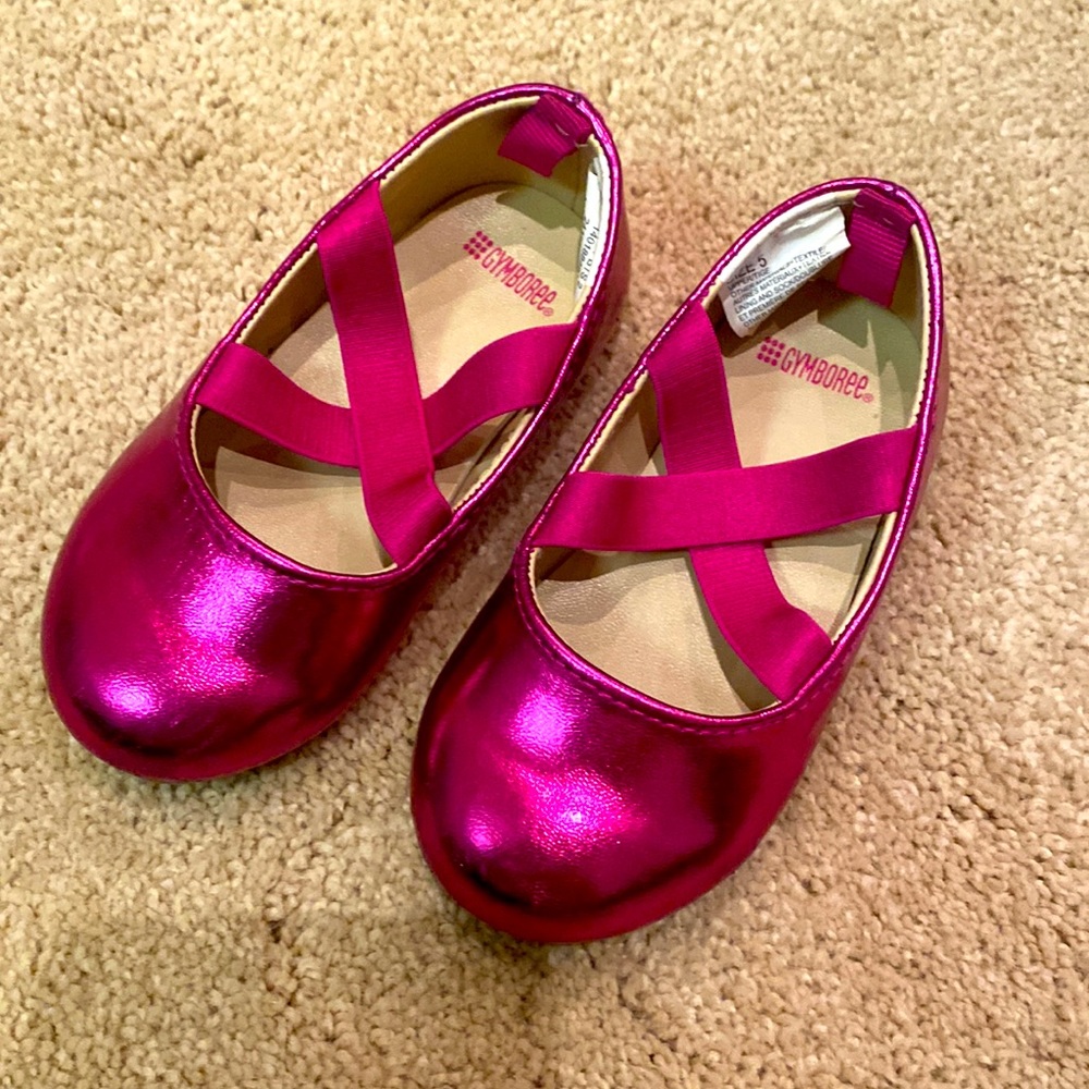 Metallic pink ballet flats with elastic cross straps toddler size 5